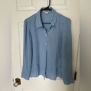 Michael Kors Light Blue and White Striped Silk Shirt